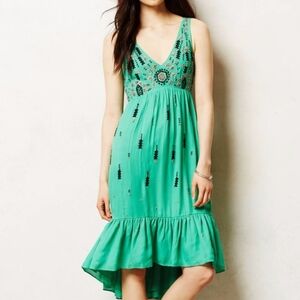 Floreat Teal Embroidered High Low Dress